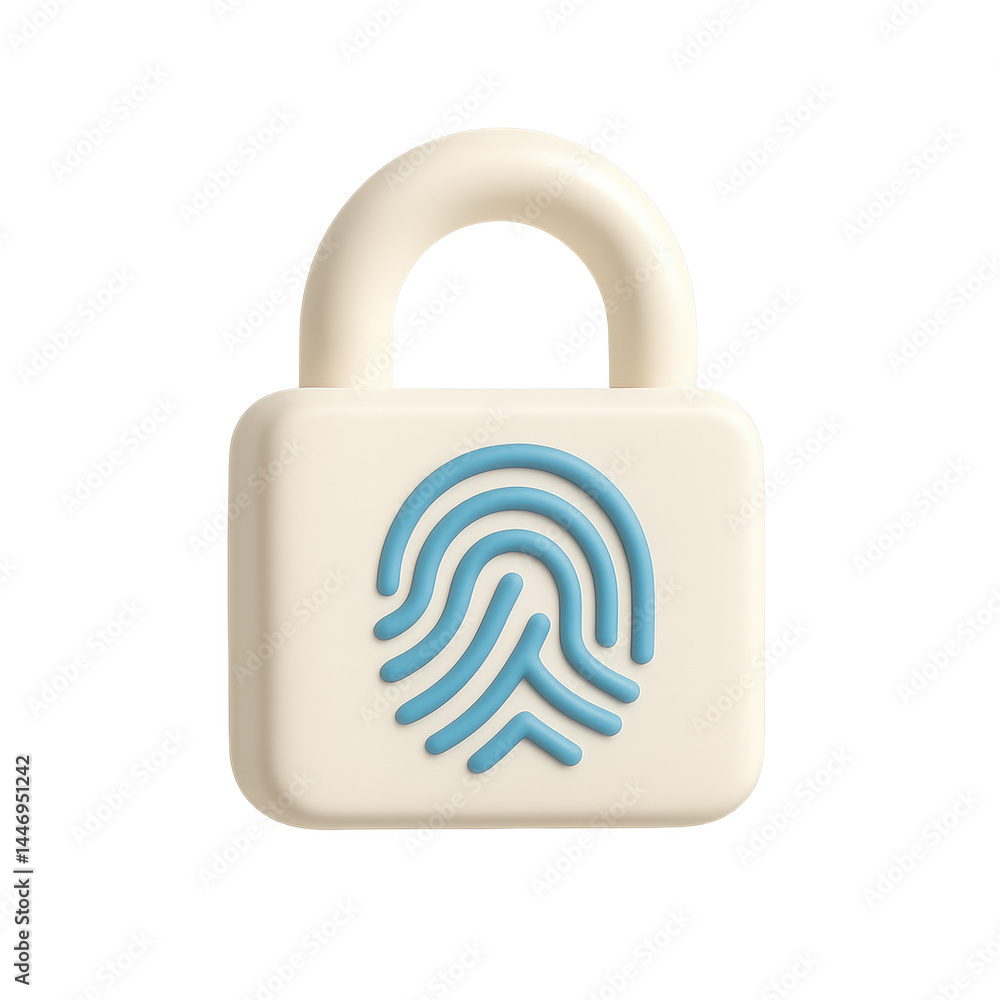 Poster secure access: a padlock, adorned with a biometric fingerprint, symbolizes robust security and authe
