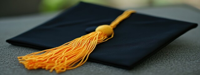 Graduation cap with gold tassel, signifying academic achievement