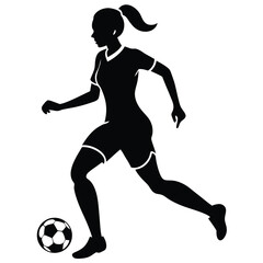 Silhouette of Female Soccer Player Dribbling