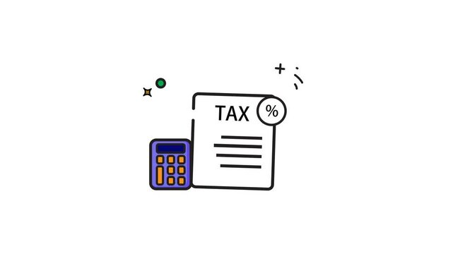 Animated Calculator and tax document with percentage sign, perfect for financial concepts, tax preparation, accounting, budgeting, business calculations, finance visuals.