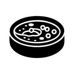 Black and white illustration of a food bowl with liquid inside
