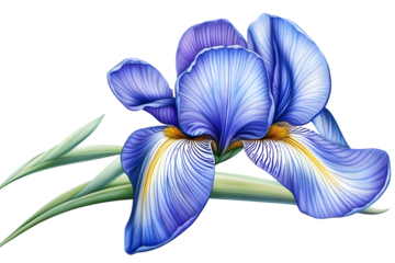 Detailed Watercolor Iris Illustration with Transparent Background