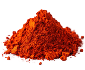 Mixing bright orange pigment powder creative process isolated on transparent background