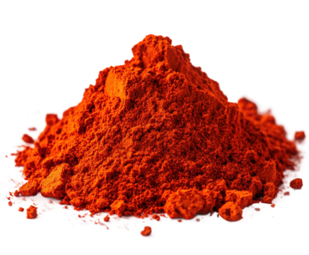 Mixing bright orange pigment powder creative process isolated on transparent background