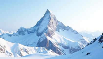 Obraz premium Snow-covered mountain peak against pristine white sky, alpine, scenery