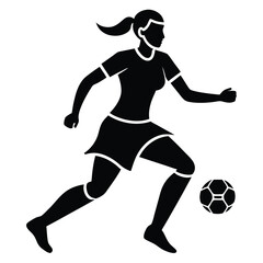 Silhouette of Female Soccer Player Dribbling