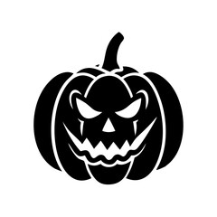 Scary Halloween Jackolantern Pumpkin with Evil Grinning Face Spooky Black Silhouette Illustration