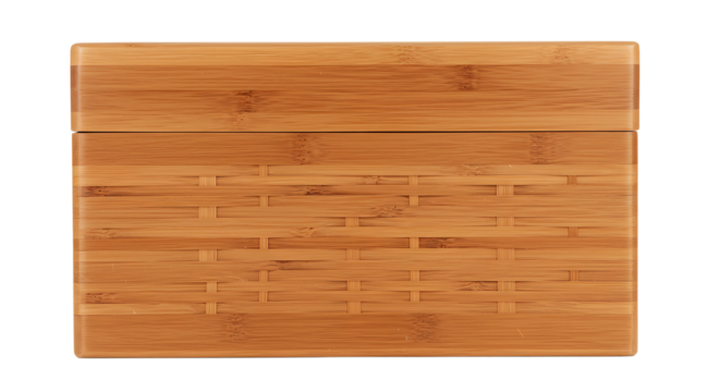 Elegantly crafted bamboo storage box, showcasing intricate weaving pattern and clean lines