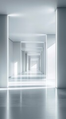 A modern hallway with illuminated rectangular frames, creating a sense of endlessness.