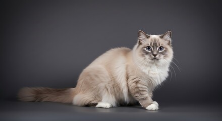 Obraz premium Ragdoll Cat Sitting, Looking at Camera, Soft Studio Light