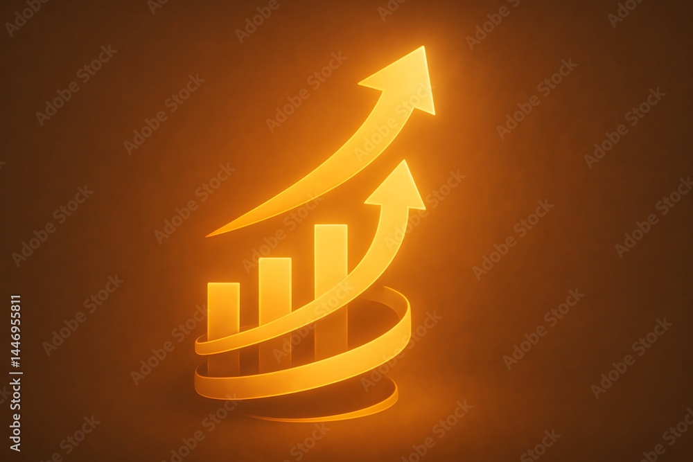 Poster dynamic growth illustration with increasing arrows and graph bars