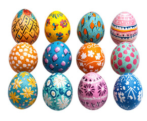Colorful easter eggs display home decorative vibrant atmosphere isolated on transparent background