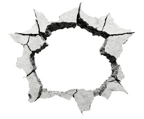 Breaking through cracked concrete wall urban environment isolated on transparent background