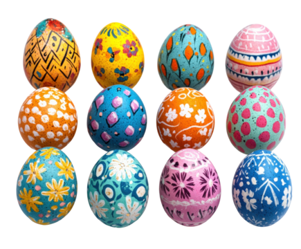 Colorful easter eggs display home decorative vibrant atmosphere isolated on transparent background