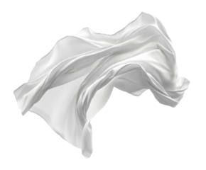 Flowing white fabric movement high-quality view isolated on transparent background