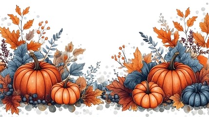 Autumn harvest watercolor pumpkins and leaves