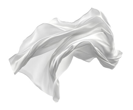 Flowing white fabric movement high-quality view isolated on transparent background