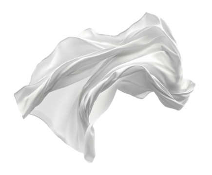 Flowing white fabric movement high-quality view isolated on transparent background