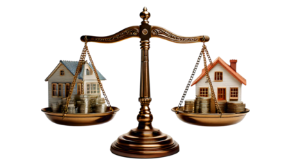 A Scale Weighing Real Estate Against Cash on a Clean White Background