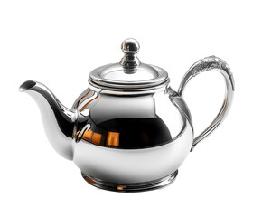 Elegant silver teapot display kitchen product bright light isolated on transparent background