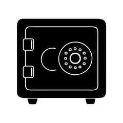 Black and White Illustration of a Steel Safe Box with Combination Lock