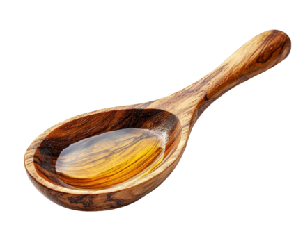 Natural wooden spoon with honey kitchen food isolated on transparent background