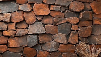 The background is made of brown and red stone walls, arranged in the same direction to create an interesting texture for your design project. 