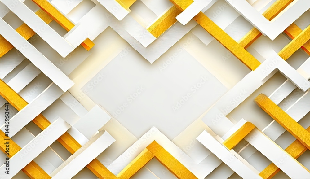 Poster abstract geometric design with white and gold intersecting lines creating a central blank space