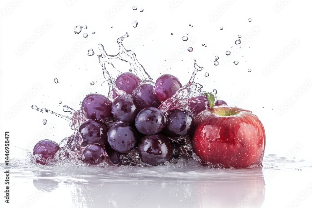 Poster isolated white background featuring an apple grape splash combo.