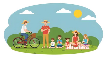 Obraz premium Happy Family Enjoying a Sunny Picnic in the Park