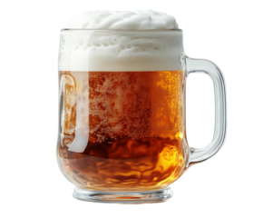 Refreshing beer pouring in glass mug home bar beverage isolated on transparent background