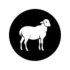 A Simple Black and White Silhouette of a Sheep in a Circle Graphic Design