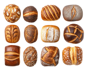 Artisan bread display bakery food aesthetic isolated on transparent background