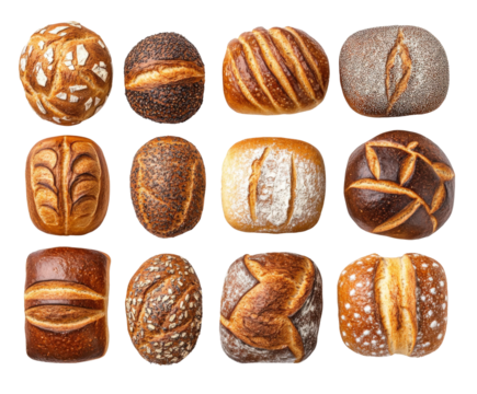 Artisan bread display bakery food aesthetic isolated on transparent background