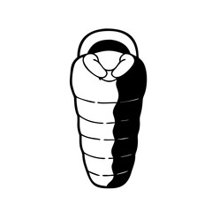 A person snuggled inside a sleeping bag camping outdoors adventure warmth comfort