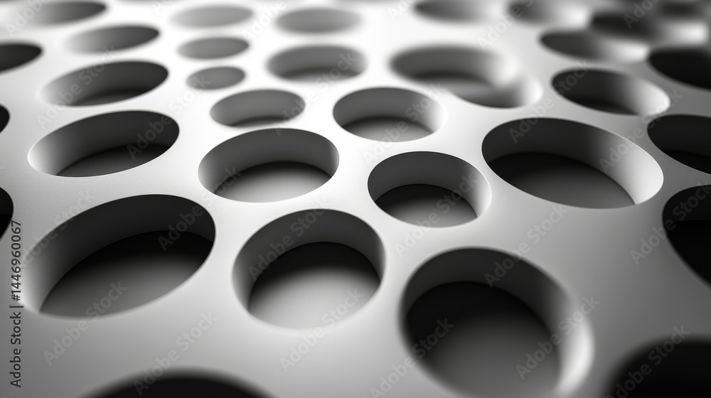 Poster monochrome array of circular indentations on a smooth surface: geometric texture for design and back