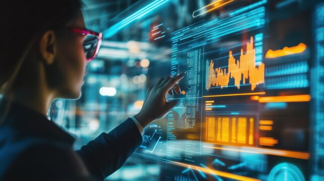 Person interacting with digital data display