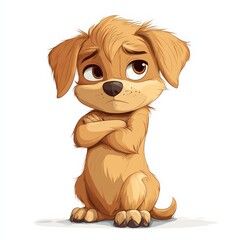 Obraz premium Cute Cartoon Dog with Sad Expression and Folded Paws Sitting