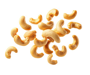 Cashew nuts falling on food healthy snack isolated on transparent background
