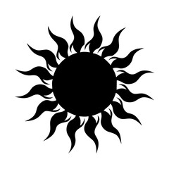 Fiery Black Sun Design Tribal Tattoo Style Graphic Image