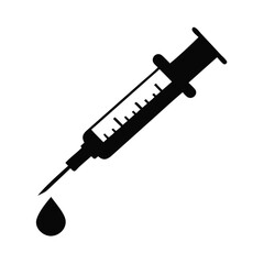 Medical Syringe Icon Black Silhouette Illustration of a Hypodermic Needle Droplet of Liquid