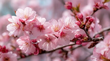 Close-Up of Delicate Pink Cherry Blossoms in Full Bloom