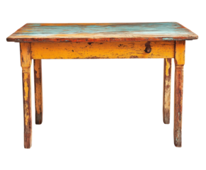 Rustic yellow table vintage home interior artistic view isolated on transparent background