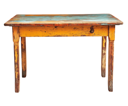 Rustic yellow table vintage home interior artistic view isolated on transparent background