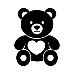 Adorable Black Teddy Bear with Heart Sitting Down Cute Cartoon Illustration