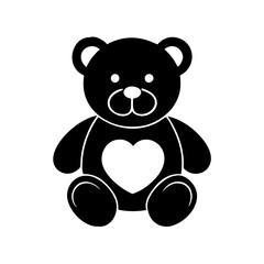 Adorable Black Teddy Bear with Heart Icon Cute Cartoon Illustration for Kids Valentines Day