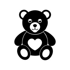 Adorable Black Teddy Bear with Heart Design Cute Cartoon Illustration for Kids