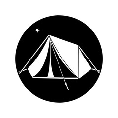 Camping Tent at Night Under the Stars A Simple Black and White Illustration