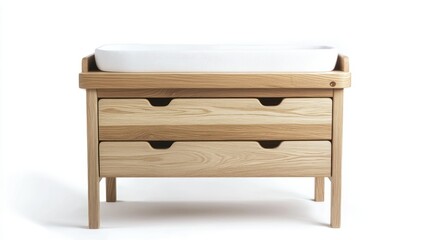 Changing table with drawers isolated on white background