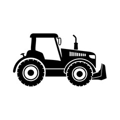 Powerful Black Farm Tractor Icon Illustration Side View Agricultural Machinery Equipment